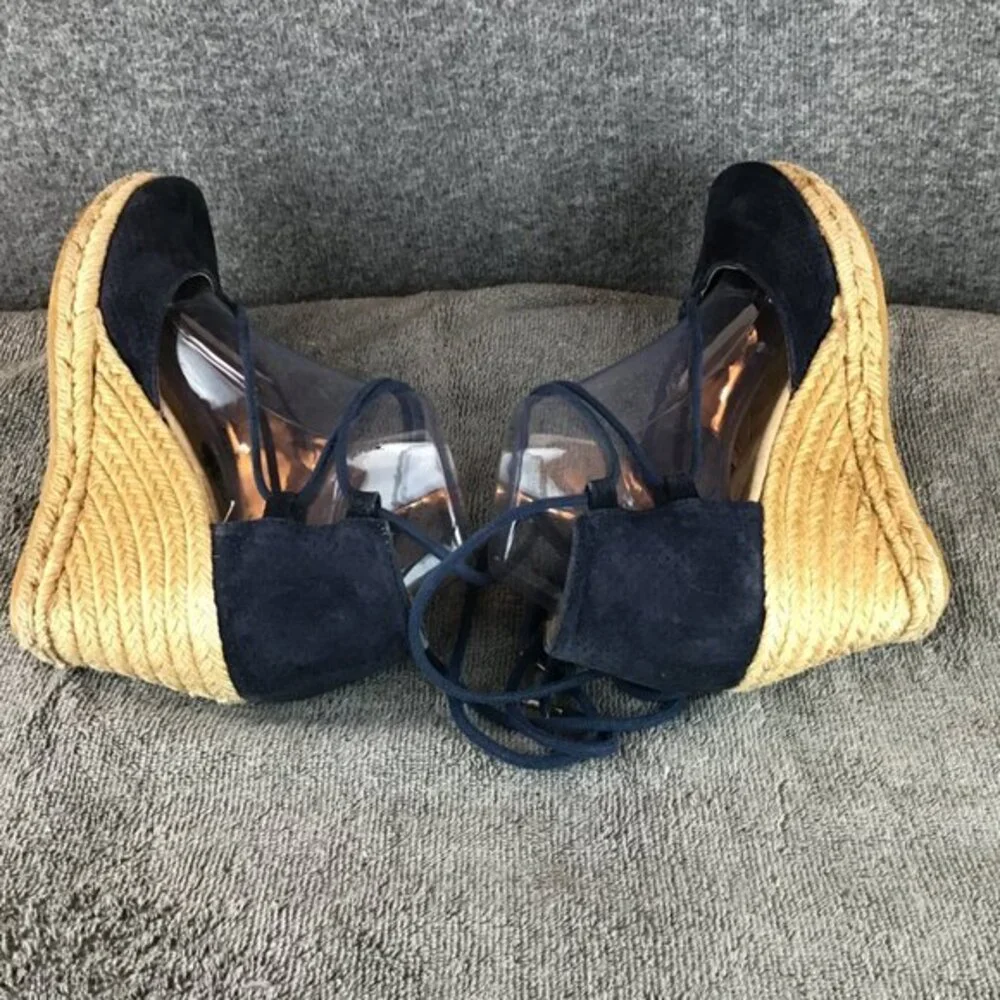 Eric Michael Handmade in Spain Sam Espadrilles Wedge Sandal Sz 38‎ Navy Blue